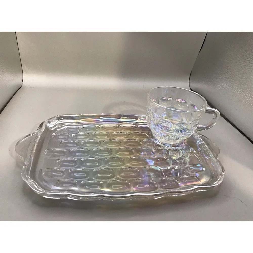 Vintage Federal Glass 2 Piece Irredescent Glass And Platter Set
